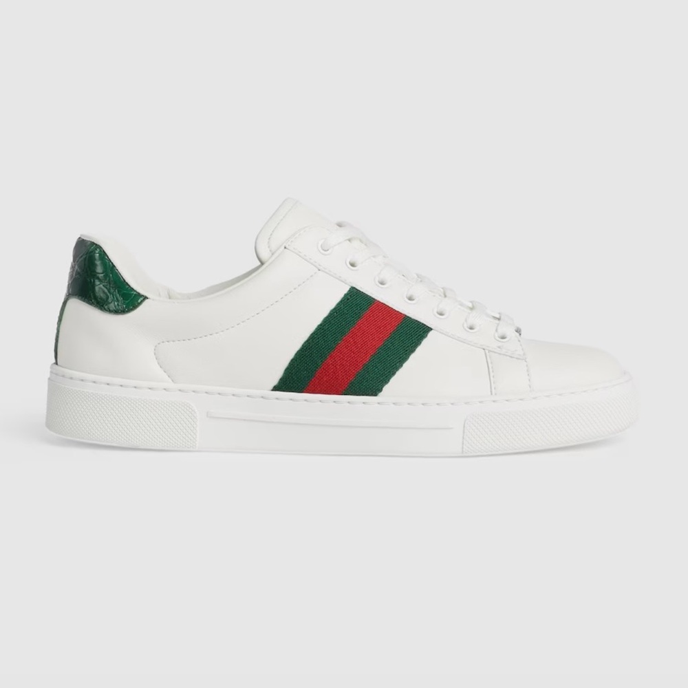 Gucci White Sneakers with Green and Red Stripes